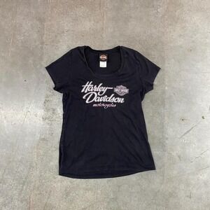 Harley-Davidson Graphic Baby Tee Y2K Moto Biker Slim Fit Women's S